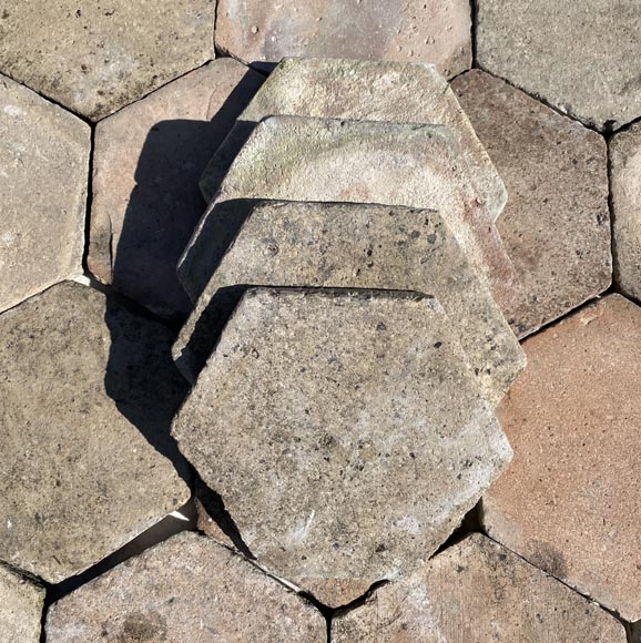 Lot d'environ 5,5m² de dalles hexagonales anciennes en terre cuite, XIXe siècle-2