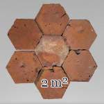 Lot d'environ 2m² de dalles hexagonales anciennes en terre cuite, XIXe siècle