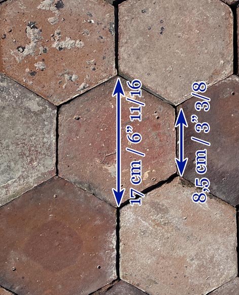 Lot d'environ 10,5 m² de dalles hexagonales anciennes en terre cuite, XIXe siècle-5