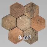 Lot d'environ 6m² de dalles hexagonales anciennes en terre cuite, XIXe siècle
