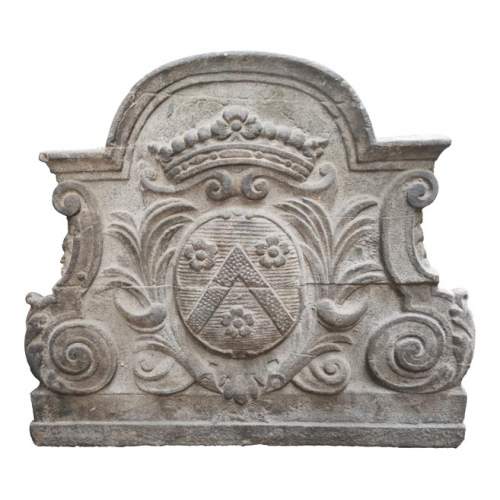 Plaque de cheminée en fonte aux armes Le Clerc, XVIIIe siècle
