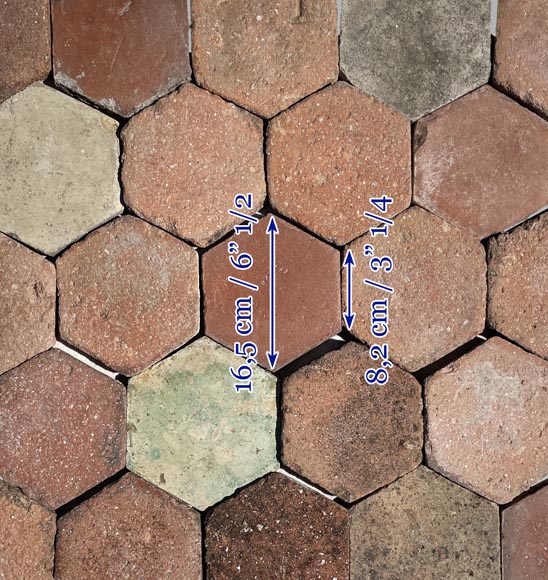 Lot d'environ 4,5 m² de dalles hexagonales anciennes en terre cuite, XIXe   siècle-6