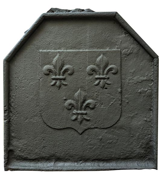 Petite plaque de cheminée d'époque Louis XIV aux armes de France-0