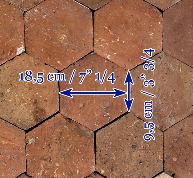 Lot d'environ 9,5 m² de dalles hexagonales anciennes en terre cuite, XIXe siècle-6