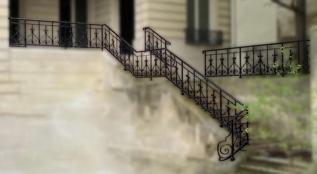 Ensemble de rambardes d'escalier monumental, en fonte, fin XIXe siècle-0