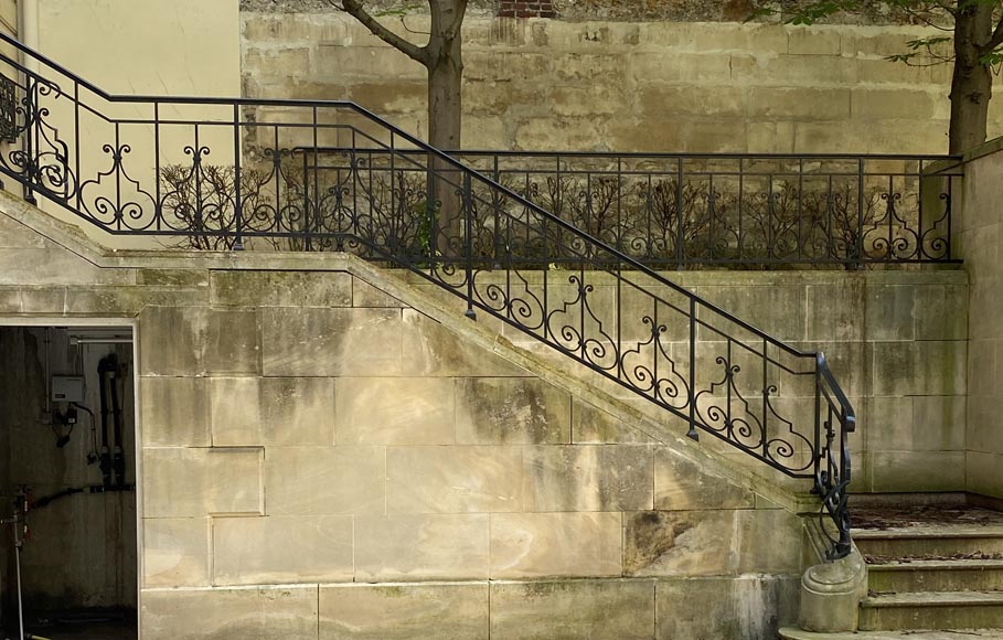 Ensemble de rambardes d'escalier monumental, en fonte, fin XIXe siècle-3