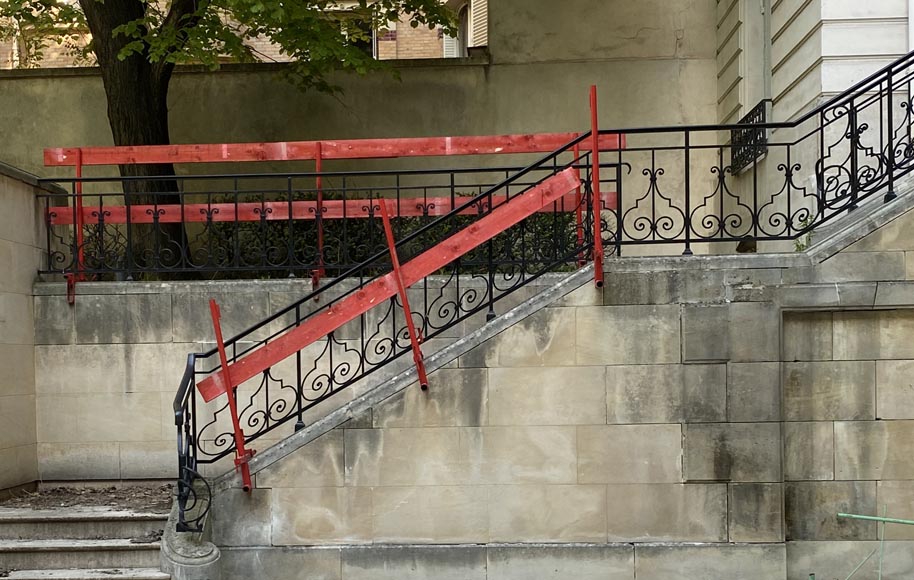 Ensemble de rambardes d'escalier monumental, en fonte, fin XIXe siècle-4