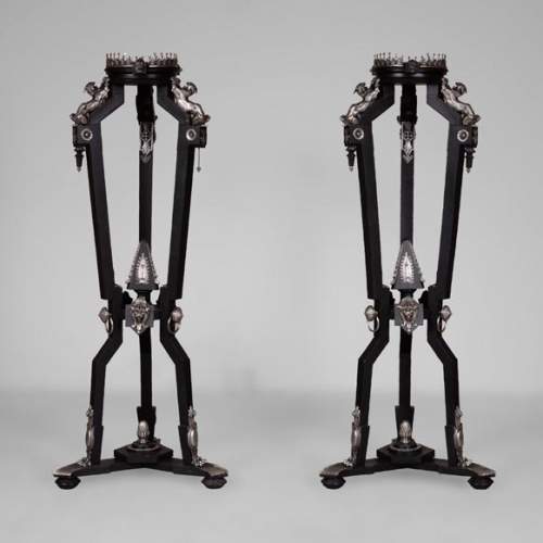 Charles-Guillaume DIEHL, Paire de sellettes en bois et bronze, vers 1870