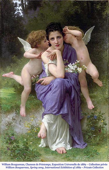 Charles LABARRE (-1906) Plaque ronde en porcelaine de Sèvres « Chanson de Printemps » d’après W. Bouguereau (1825-1905), vers 1890-1
