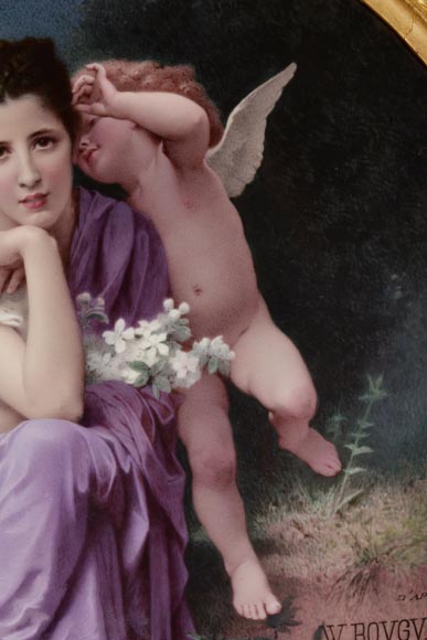 Charles LABARRE (-1906) Plaque ronde en porcelaine de Sèvres « Chanson de Printemps » d’après W. Bouguereau (1825-1905), vers 1890-4