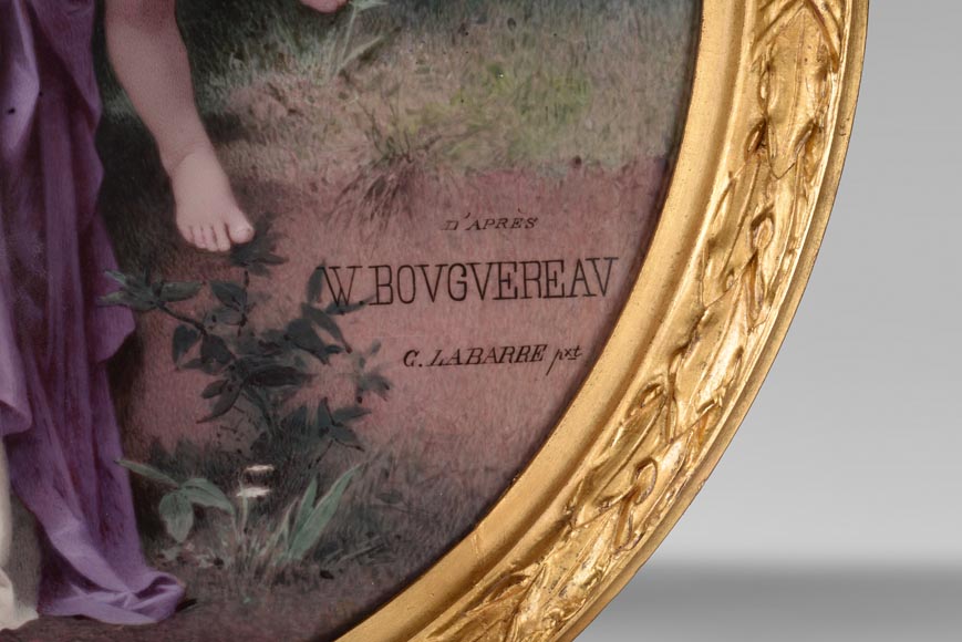 Charles LABARRE (-1906) Plaque ronde en porcelaine de Sèvres « Chanson de Printemps » d’après W. Bouguereau (1825-1905), vers 1890-5