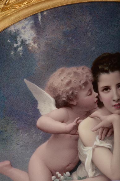Charles LABARRE (-1906) Plaque ronde en porcelaine de Sèvres « Chanson de Printemps » d’après W. Bouguereau (1825-1905), vers 1890-6