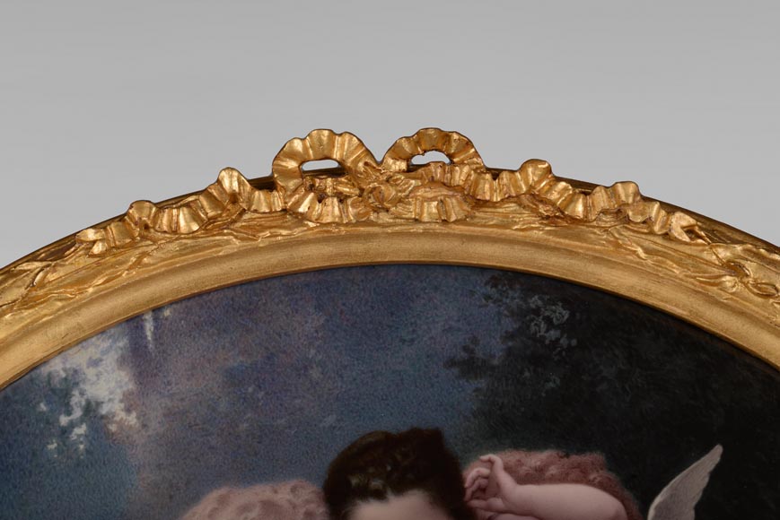 Charles LABARRE (-1906) Plaque ronde en porcelaine de Sèvres « Chanson de Printemps » d’après W. Bouguereau (1825-1905), vers 1890-7