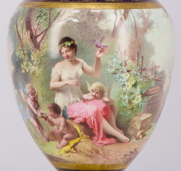 MANUFACTURE DE SÈVRES et Charles LABARRE (peintre) - Paire de vases en porcelaine montés en bronze doré, vers 1890-6