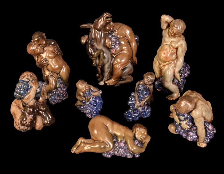 KAI NIELSEN (1882-1924) pour Bing & Grøndahl, garniture de table « Bacchanale » en grès émaillé-0