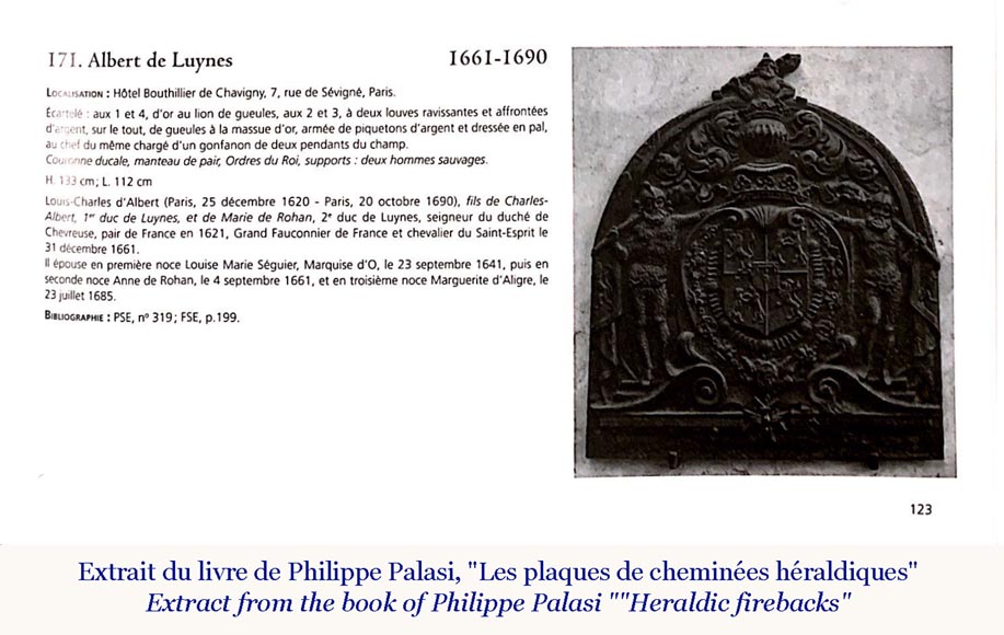 Belle plaque de cheminée ancienne aux armes d'Albert de Luynes, XVIIe siècle-13