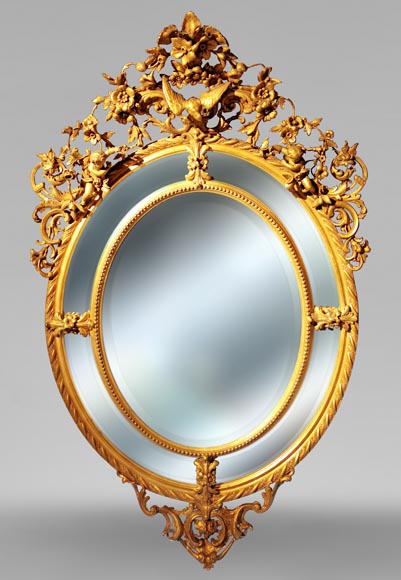 Miroir à parecloses en bois et stuc doré Napoléon III-0
