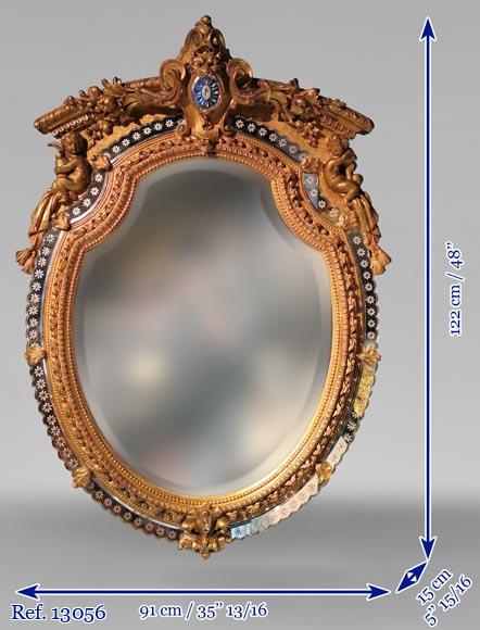 Miroir à parecloses en bois et stuc doré Napoléon III-7