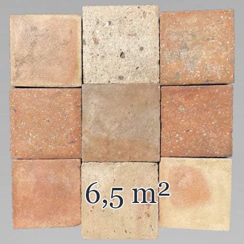 Lot d'environ 6,5m² de tomettes carrées en terre cuite