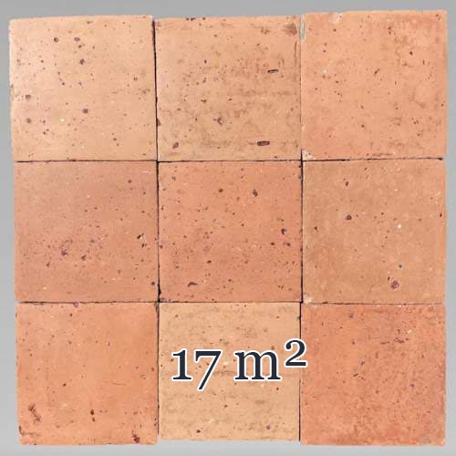 Lot d'environ 17m² de tomettes carrées en terre cuite