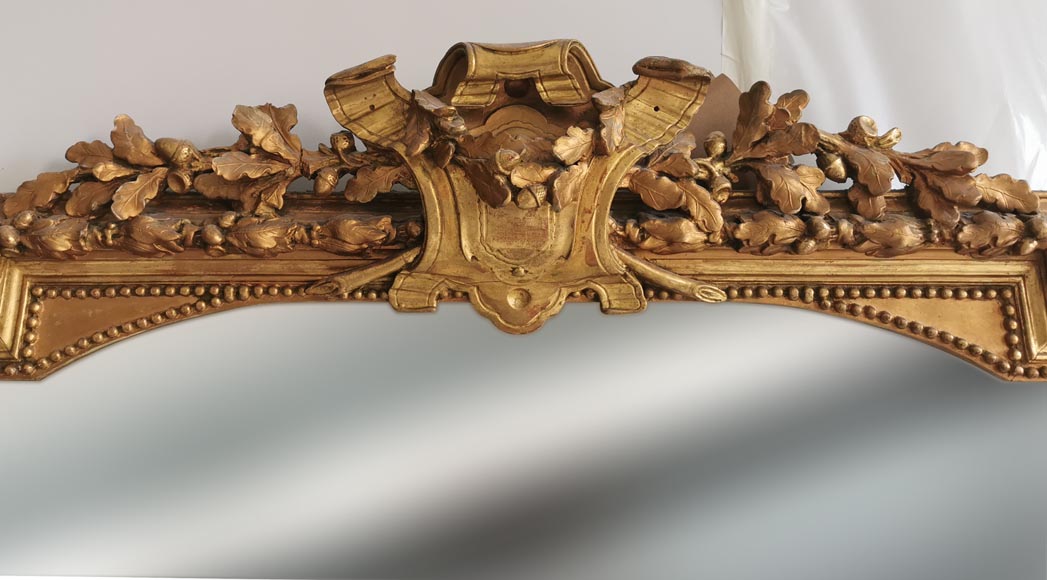 Grand Trumeau Napoléon III en bois et stuc doré aux feuilles de chêne -1