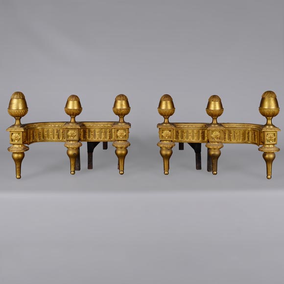 Paire de chenets en bronze doré de style Louis XVI-0