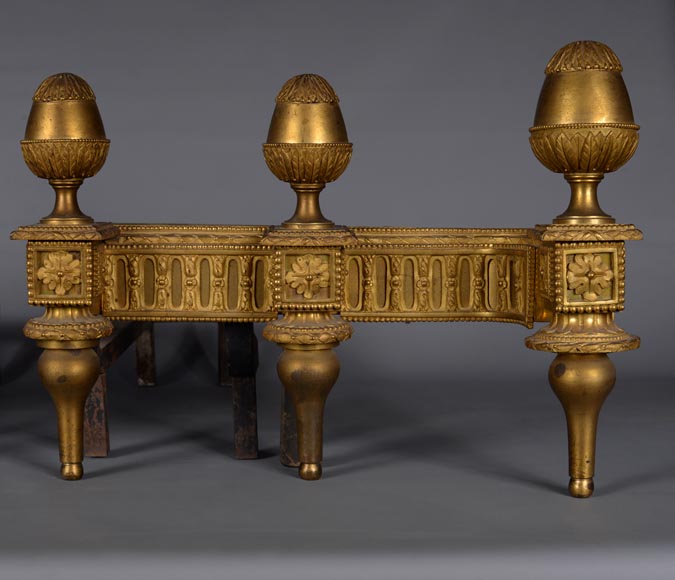 Paire de chenets en bronze doré de style Louis XVI-1