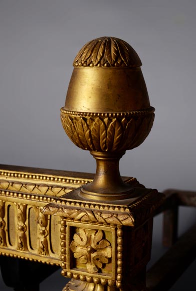 Paire de chenets en bronze doré de style Louis XVI-3