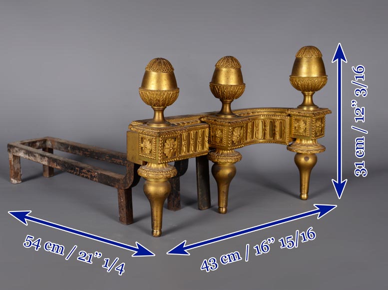 Paire de chenets en bronze doré de style Louis XVI-6