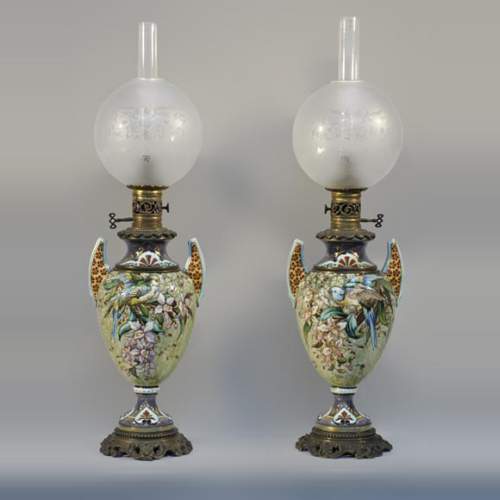 Paire de «lampes aux Perruches» signées E. BERNARD