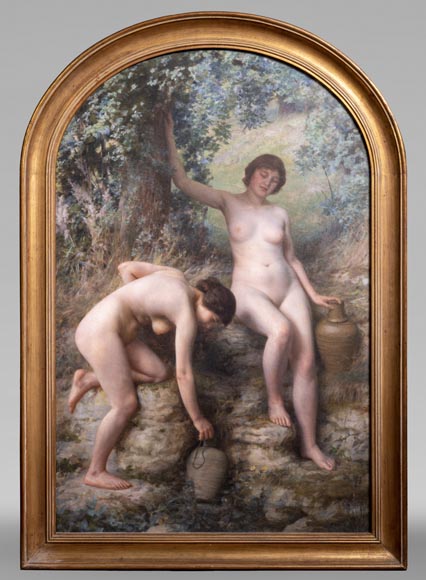 Jules LARCHER - Nymphes à la fontaine, huile sur toile-0