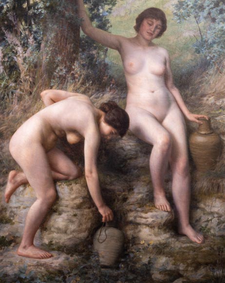 Jules LARCHER - Nymphes à la fontaine, huile sur toile-2