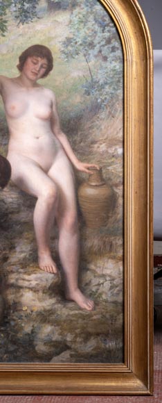 Jules LARCHER - Nymphes à la fontaine, huile sur toile-7