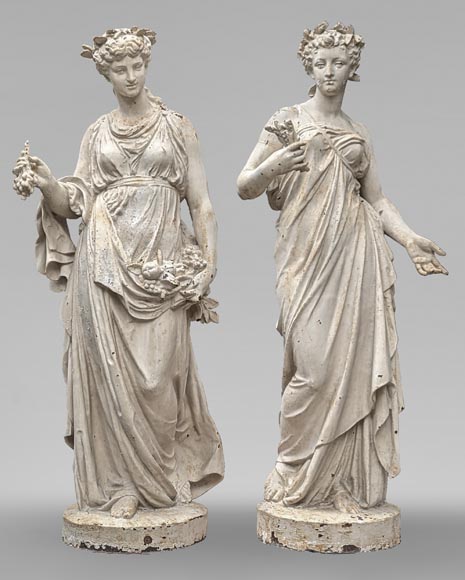 FONDERIE DU VAL D’OSNE,  Statues en fonte de la déesse Cérès  et de la nymphe Pomone d’après Mathurin MOREAU -0