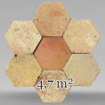 Lot d'environ 4,7 m² de dalles hexagonales anciennes en terre cuite, XIXe siècle