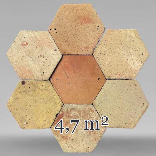 Lot d'environ 4,7 m² de dalles hexagonales anciennes en terre cuite, XIXe siècle