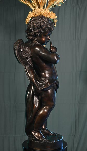 Auguste-Louis Marquis (bronzier) pour la Maison GIROUX - Paire de torchères à 9 lumières en bronze doré, argenté et patiné, vers 1855-5