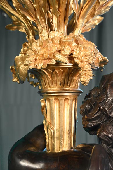 Auguste-Louis Marquis (bronzier) pour la Maison GIROUX - Paire de torchères à 9 lumières en bronze doré, argenté et patiné, vers 1855-16