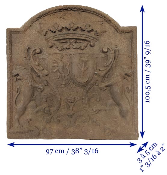 Plaque de cheminée ancienne aux écus d’alliance de Joseph-François de Montecler et Hyacinthe Menon de Turbilly, XVIIe siècle-8
