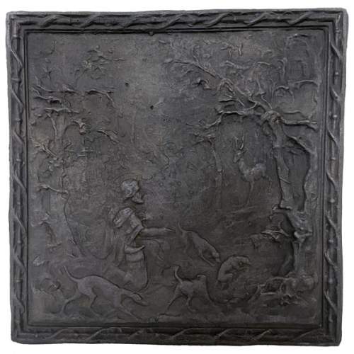 Plaque de cheminée représentant Saint Hubert dans la forêt