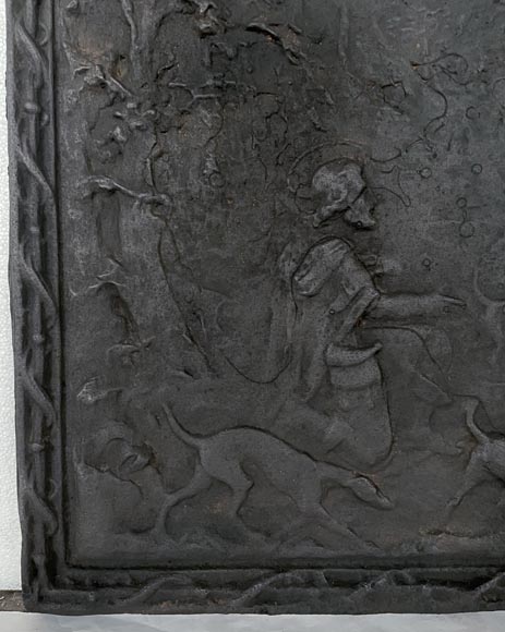 Plaque de cheminée représentant Saint Hubert dans la forêt-4