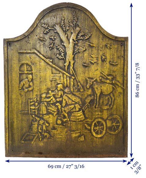 Plaque de cheminée au décor de scène paysanne-8