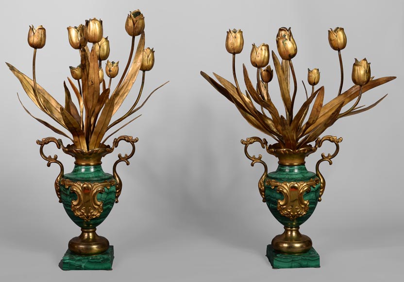 Paire de vases en bronze doré et malachite, Russie, fin du XIXe siècle-0