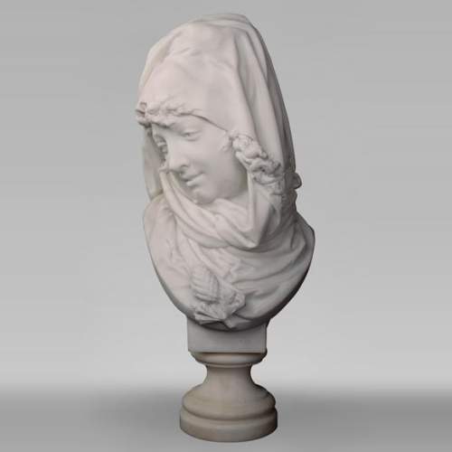 Albert-Ernest CARRIER-BELLEUSE (1824 - 1887), « Allégorie de l'hiver » buste en marbre de Carrare