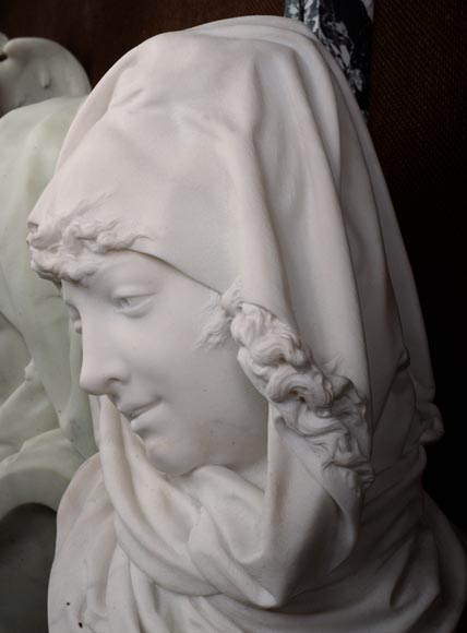 Albert-Ernest CARRIER-BELLEUSE (1824 - 1887), « Allégorie de l'hiver » buste en marbre de Carrare-1