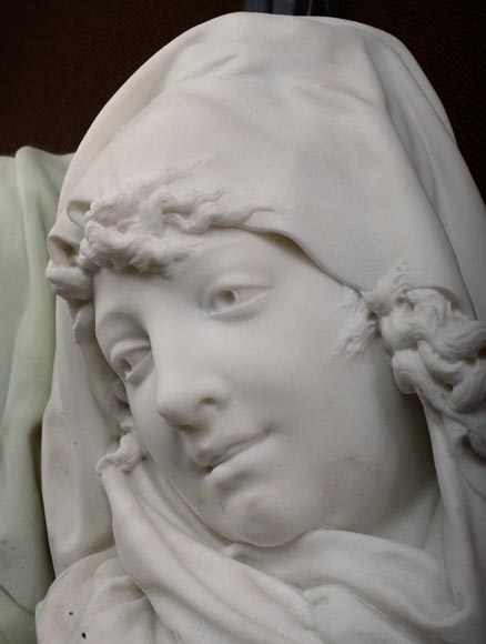 Albert-Ernest CARRIER-BELLEUSE (1824 - 1887), « Allégorie de l'hiver » buste en marbre de Carrare-3