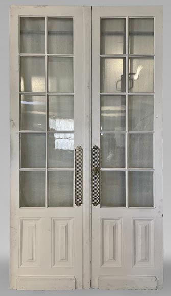 Lot de trois doubles portes vitrées en bois-6