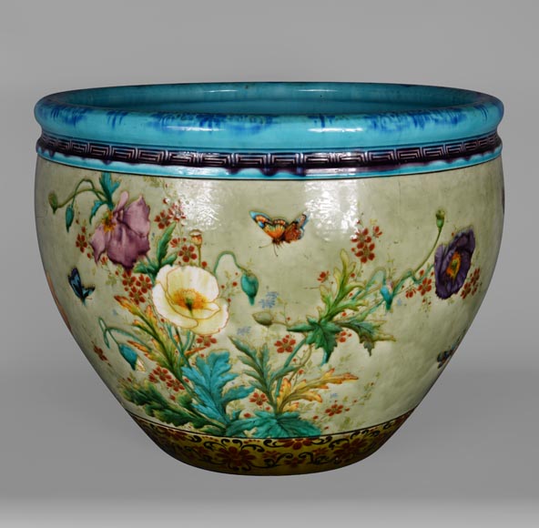 Théodore DECK (1823-1891), Cache-pot en céramique émaillée au décor japonisant, 1880-1890-0