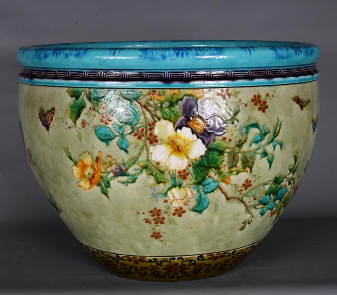 Théodore DECK (1823-1891), Cache-pot en céramique émaillée au décor japonisant, 1880-1890-3