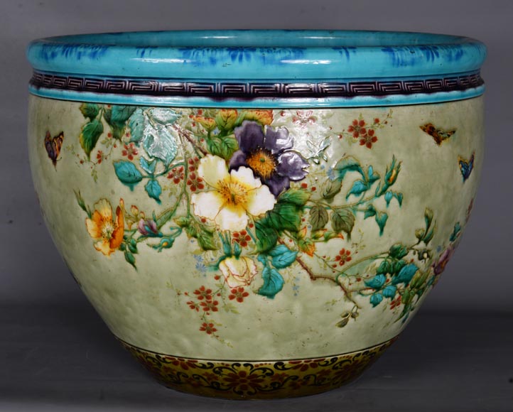 Théodore DECK (1823-1891), Cache-pot en céramique émaillée au décor japonisant, 1880-1890-4